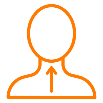 Icon of a person with an arrow pointing upwards on their chest and neck.